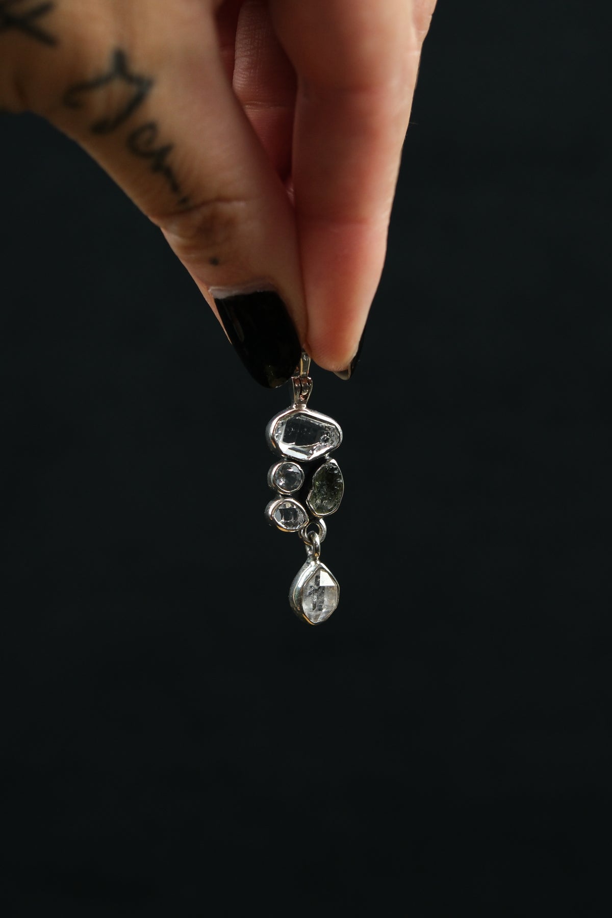 Herkimer Diamond, Clear Quartz & Moldavite Pendant
