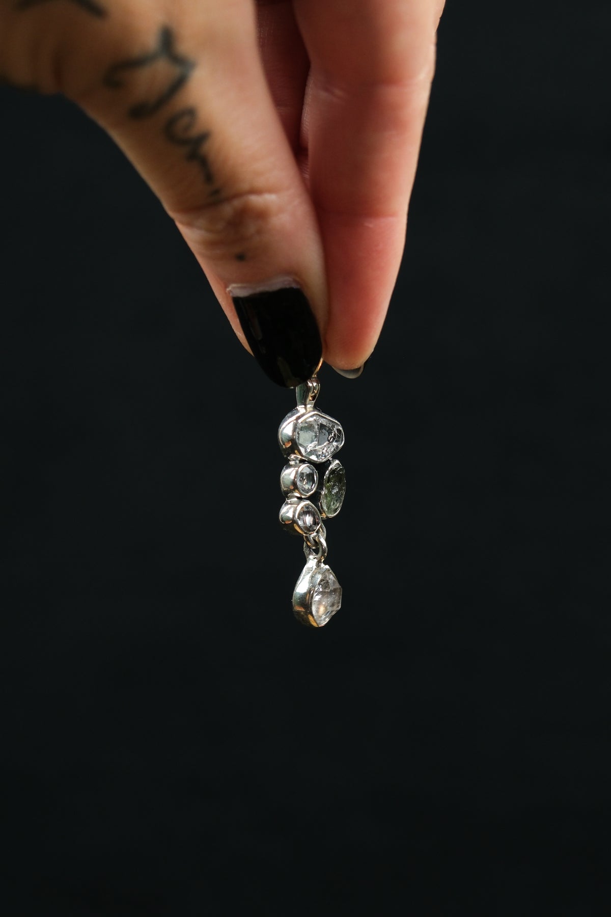 Herkimer Diamond, Clear Quartz & Moldavite Pendant