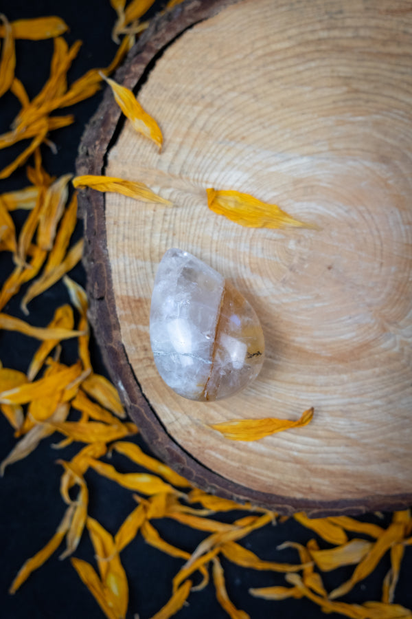 Golden Healer Quartz Teardrop, Polished Crystal Stone for Healing and Energy Alignment, Ethically Sourced from Brazil
