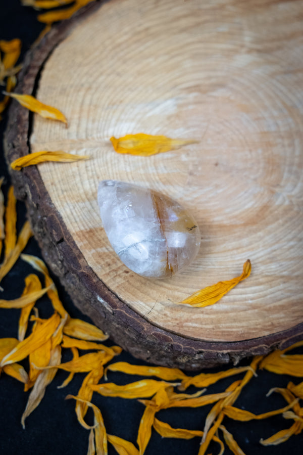 Golden Healer Quartz Teardrop, Polished Crystal Stone for Healing and Energy Alignment, Ethically Sourced from Brazil