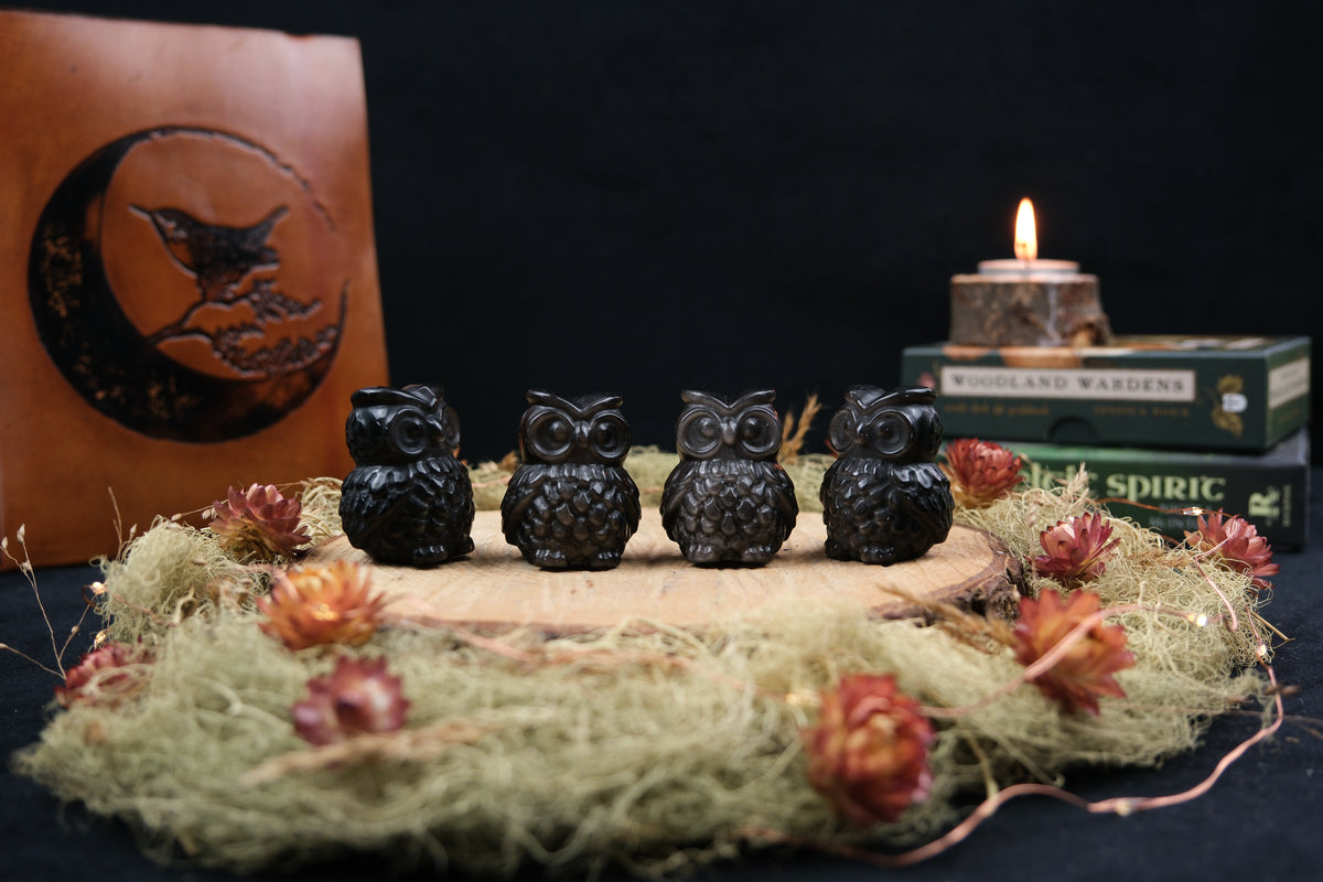 Silver Sheen Obsidian Owl