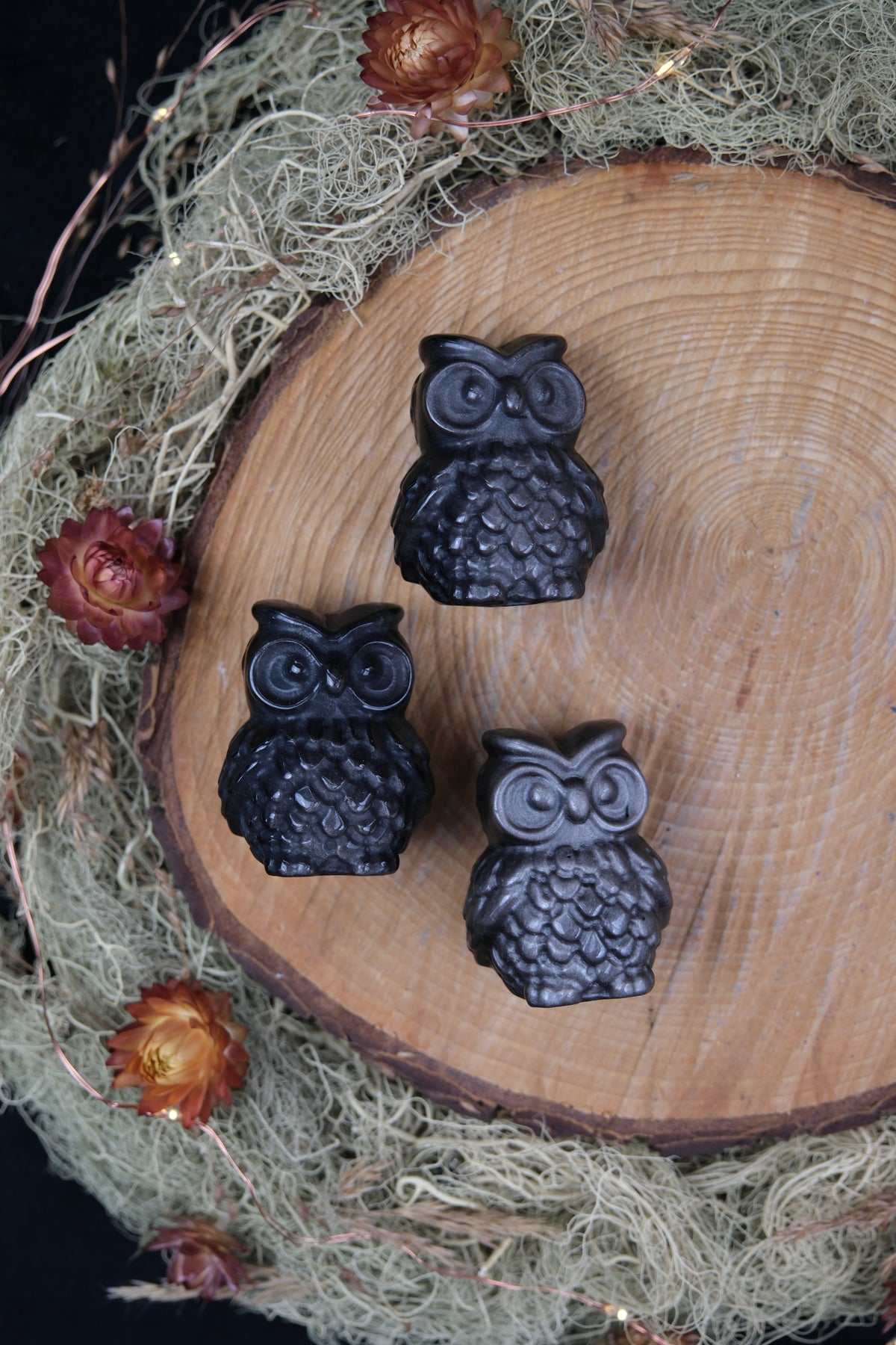 Silver Sheen Obsidian Owl