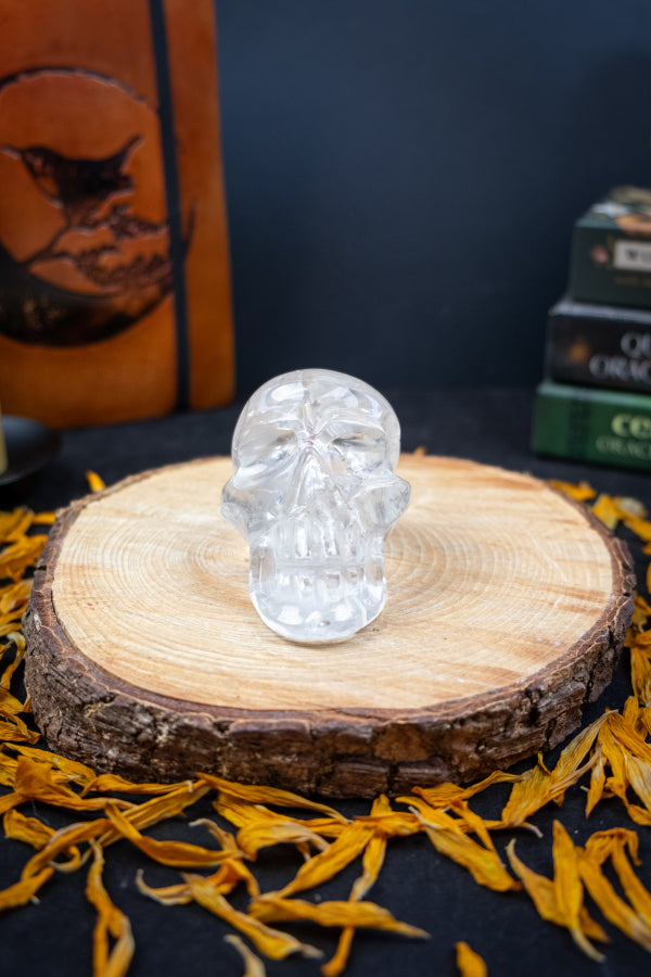 Exceptional Brazilian Quartz Crystal Skull, High Clarity, Epic Rainbow Gemstone Carving, Powerful Energy Stone