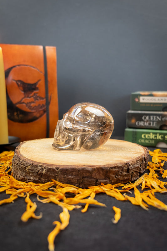Smoky Quartz Crystal Skull with Rainbows, Healing Stone for Clarity, Protection and Transformation