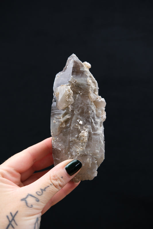 South African Smokey Lemurian Quartz Point with Key Formations