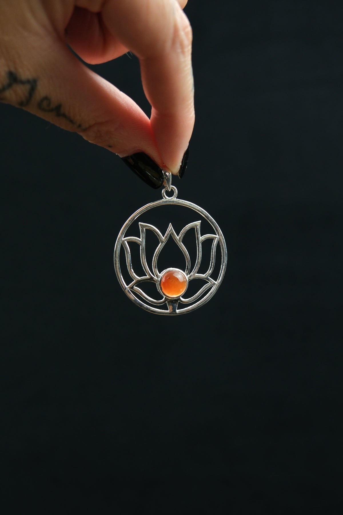 Rose Quartz & Carnelian Lotus Flower Pendant in Sterling Silver
