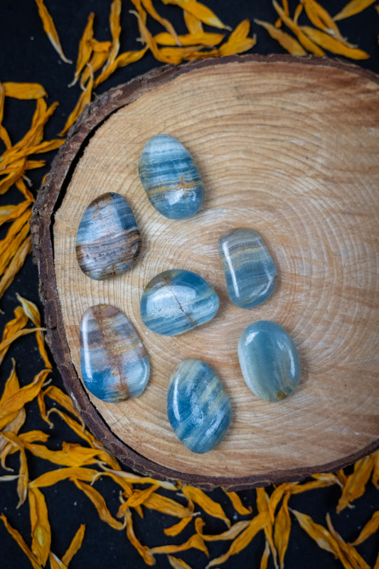 Lemurian Aquatine Calcite Pebble, Smooth Crystal Stone for Calm, Intuition, Emotional Healing, Water Energy Gem