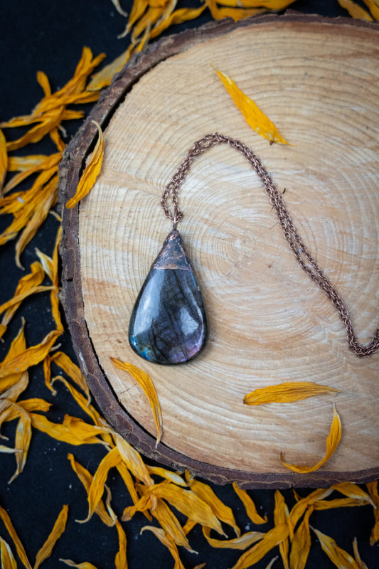 Electroformed Pink Flash Labradorite Copper Necklace