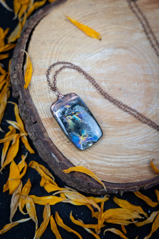 Electroformed Peacock Flash Labradorite Copper Necklace