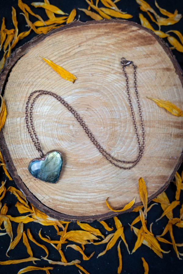 Electroformed Labradorite Heart Copper Necklace