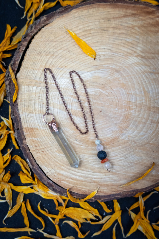 Smokey Citrine Crystal Pendulum in Copper, Electroformed Healing Gemstone Dowsing Tool for Energy Clearing and Spiritual Guidance