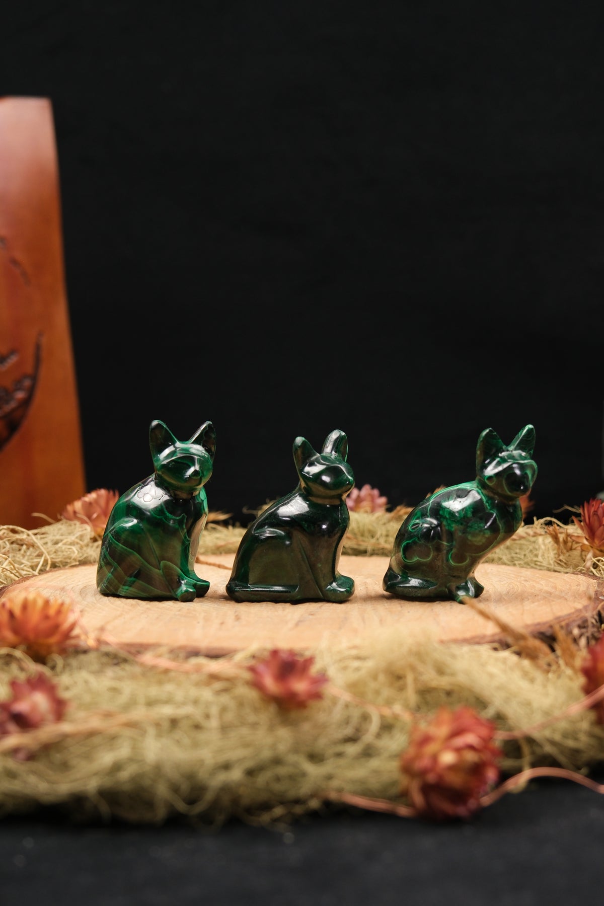 Malachite Cat Carving