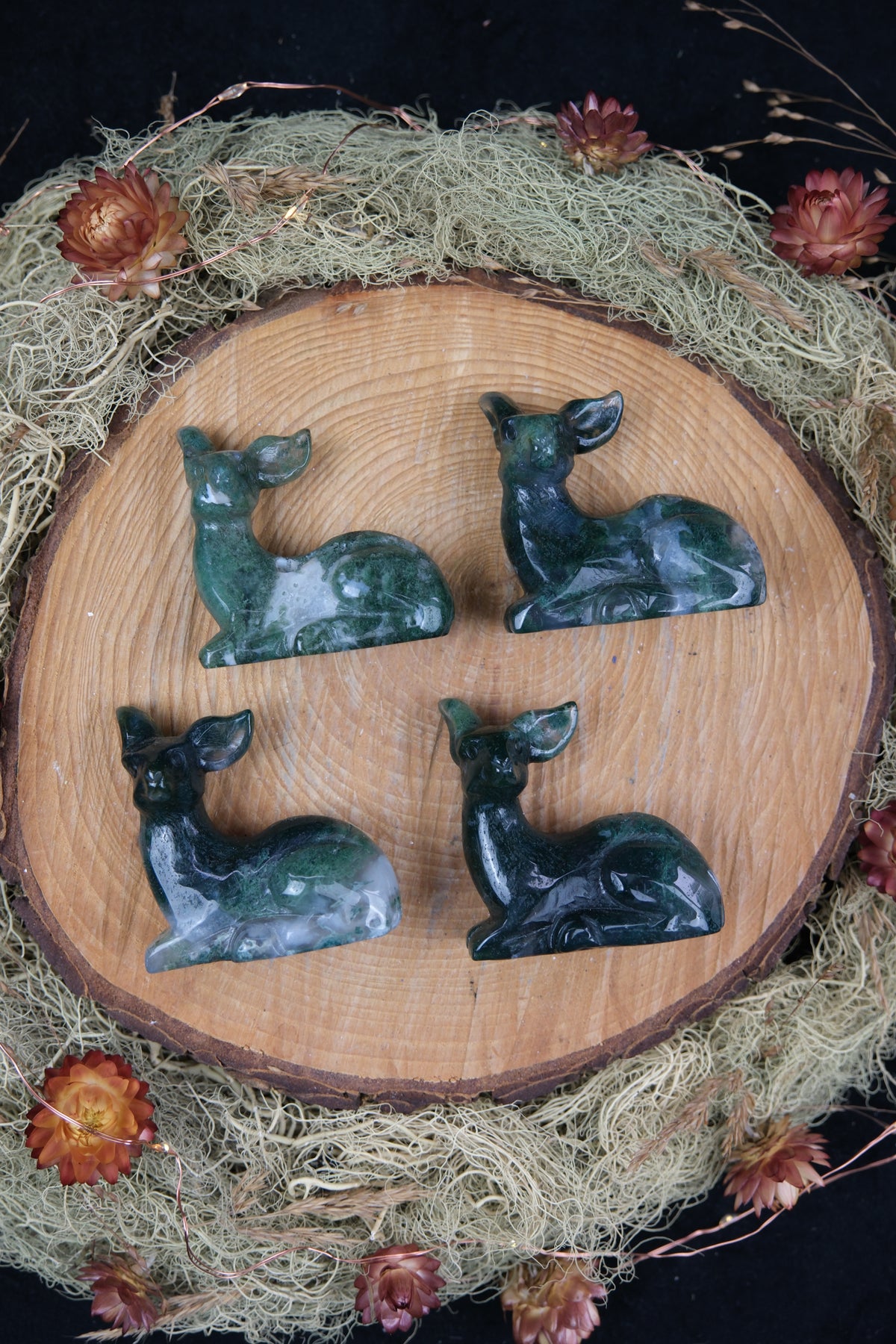 Moss Agate Deer Carving