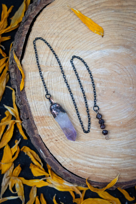 Vera Cruz Amethyst Crystal Pendulum for Energy Healing, Copper Dowser Tool for Clarity, Intuition, Protection and Spiritual Connection