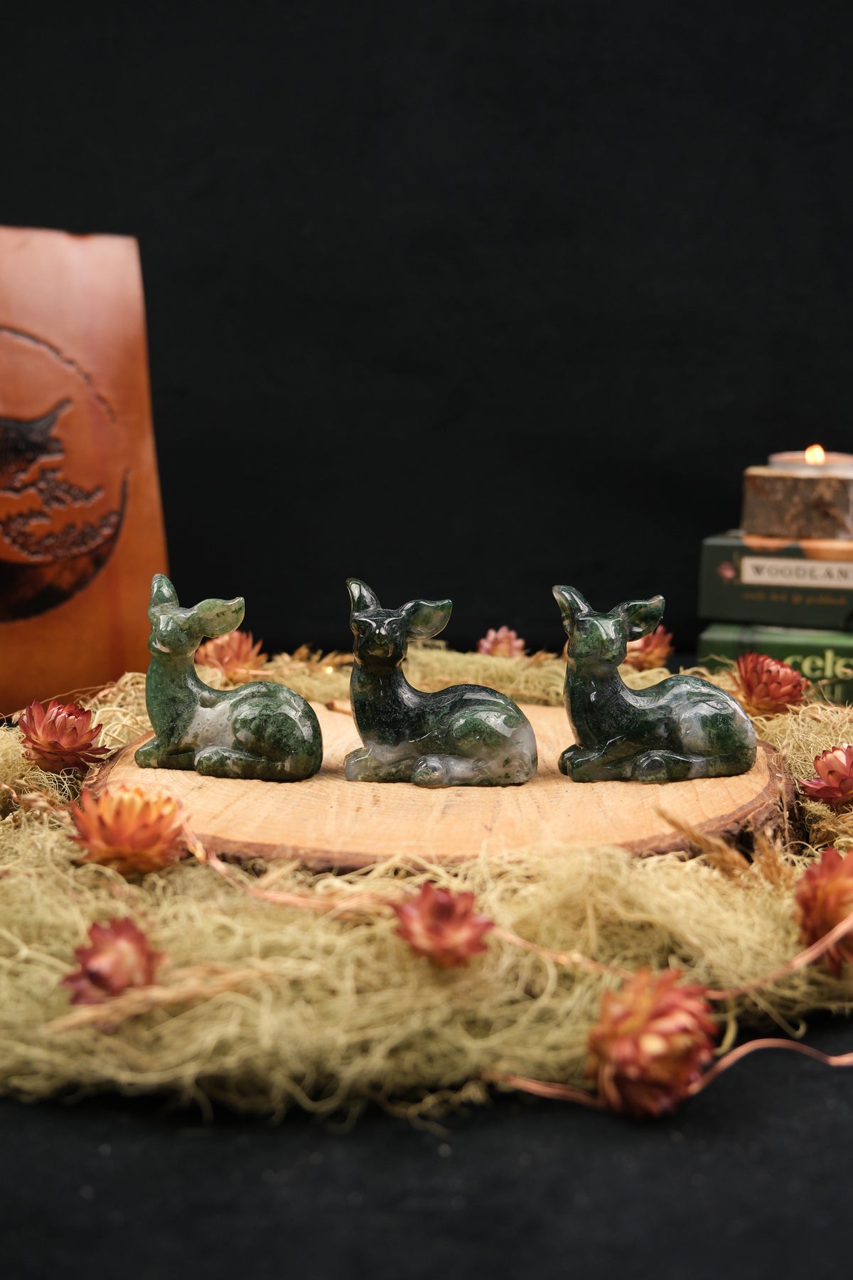Moss Agate Deer Carving