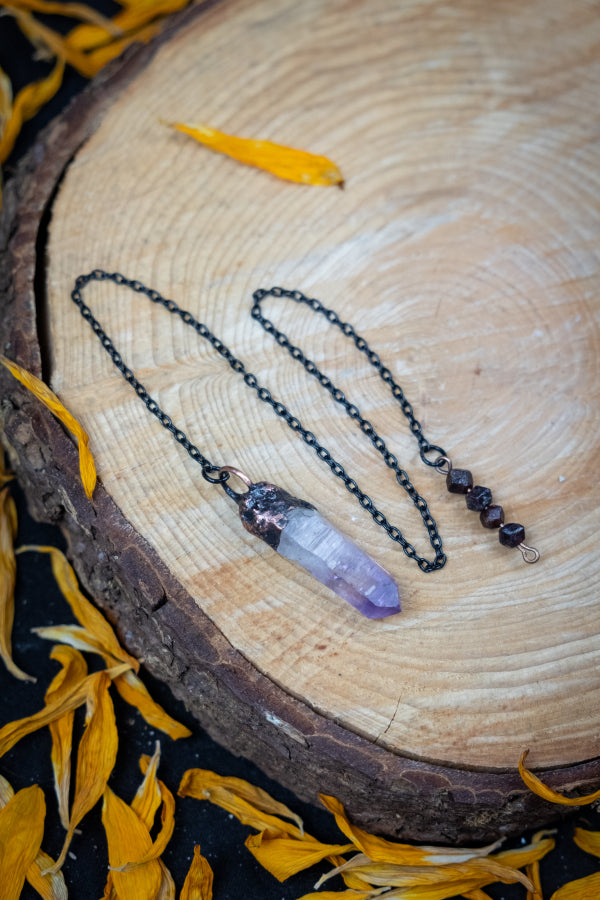Vera Cruz Amethyst Crystal Pendulum for Energy Healing, Copper Dowser Tool for Clarity, Intuition, Protection and Spiritual Connection
