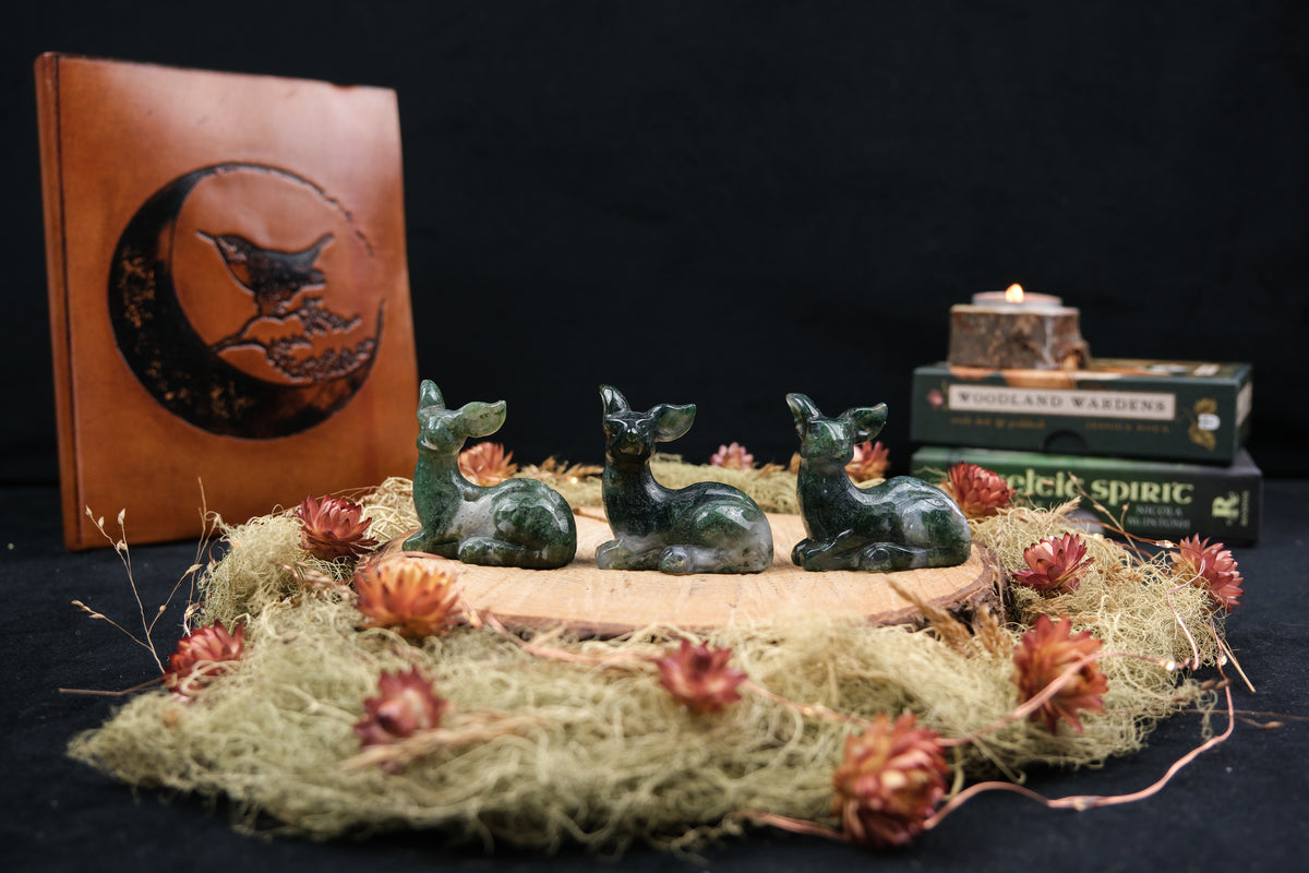 Moss Agate Deer Carving