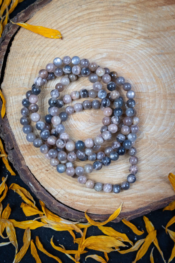 Black Moonstone Gemstone Bracelet, 8mm & 6mm Beads, Powerful Flash, Intuition Stone, Emotional Balance Crystal Jewellery