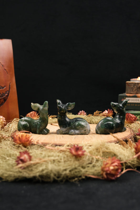 Moss Agate Deer Carving