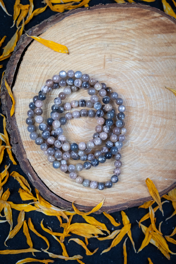 Black Moonstone Gemstone Bracelet, 8mm & 6mm Beads, Powerful Flash, Intuition Stone, Emotional Balance Crystal Jewellery