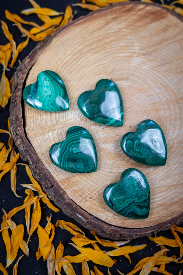 Malachite Heart, Polished Crystal Stone for Transformation and Heart Healing, Ethically Sourced from the Democratic Republic of the Congo