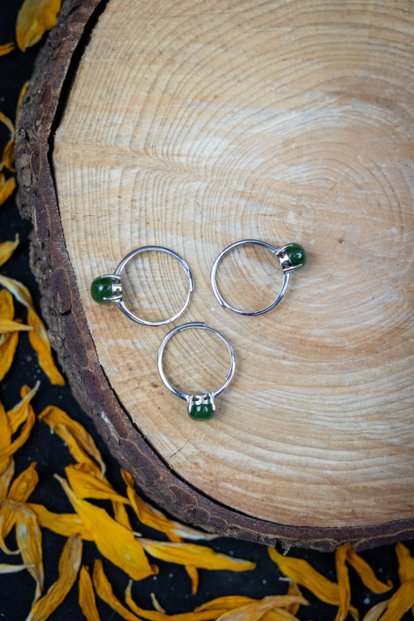 Green Jade Sterling Silver Adjustable Ring, Natural Crystal Gemstone Ring for Luck Prosperity Balance and Protection