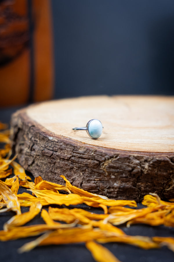 Larimar Sterling Silver Adjustable Ring, Calming Crystal Ring, Caribbean Blue Stone, Throat Chakra, Stress Relief, Emotional Healing
