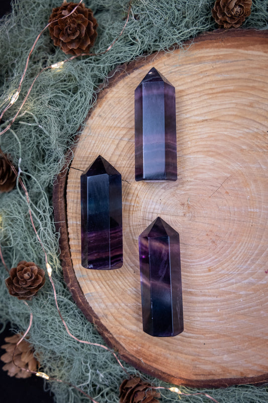 Dark Purple Fluorite Point, Fluorite Crystal Tower, Polished Fluorite Gemstone, Healing Stone for Focus, Clarity, Calm and Protection