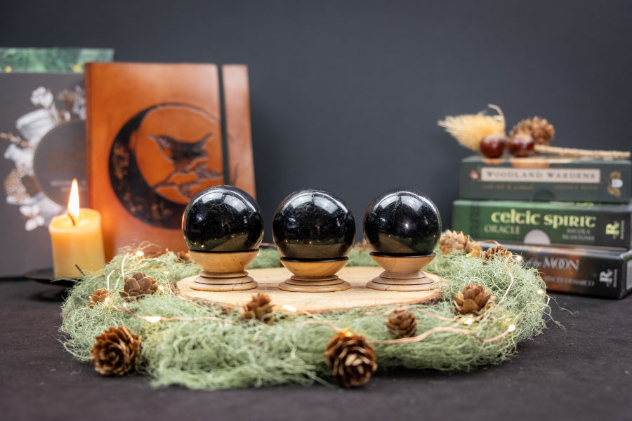 Black Tourmaline Sphere Crystal, Grounding Protection Stone, Polished Tourmaline Sphere for Energy Shielding and Stability