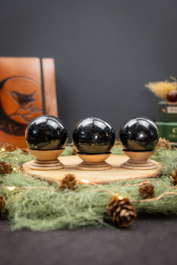 Black Tourmaline Sphere Crystal, Grounding Protection Stone, Polished Tourmaline Sphere for Energy Shielding and Stability