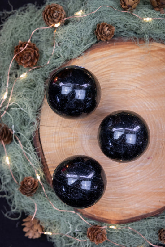 Black Tourmaline Sphere Crystal, Grounding Protection Stone, Polished Tourmaline Sphere for Energy Shielding and Stability