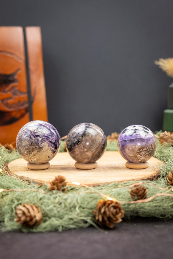 Charoite Crystal Sphere, Rare Russian Gemstone Ball for Transformation, Intuition and Inner Strength, Polished Healing Stone