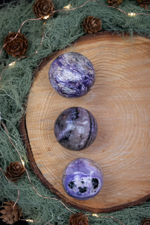 Charoite Crystal Sphere, Rare Russian Gemstone Ball for Transformation, Intuition and Inner Strength, Polished Healing Stone