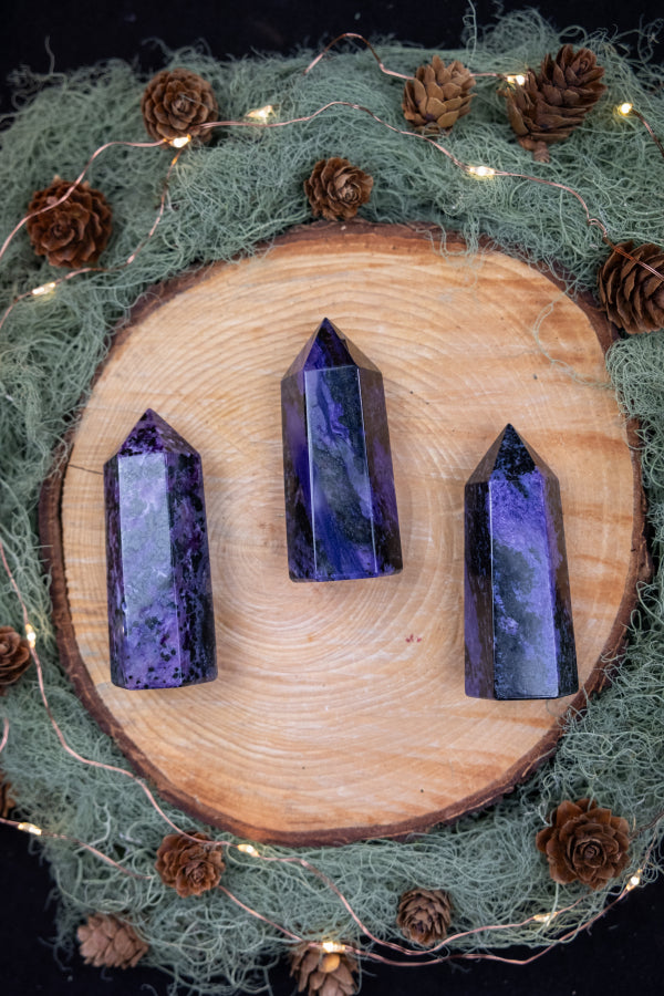 High Grade Charoite Crystal Point, Rare Purple Gemstone Tower for Spiritual Growth, Emotional Healing and Crown Chakra Alignment