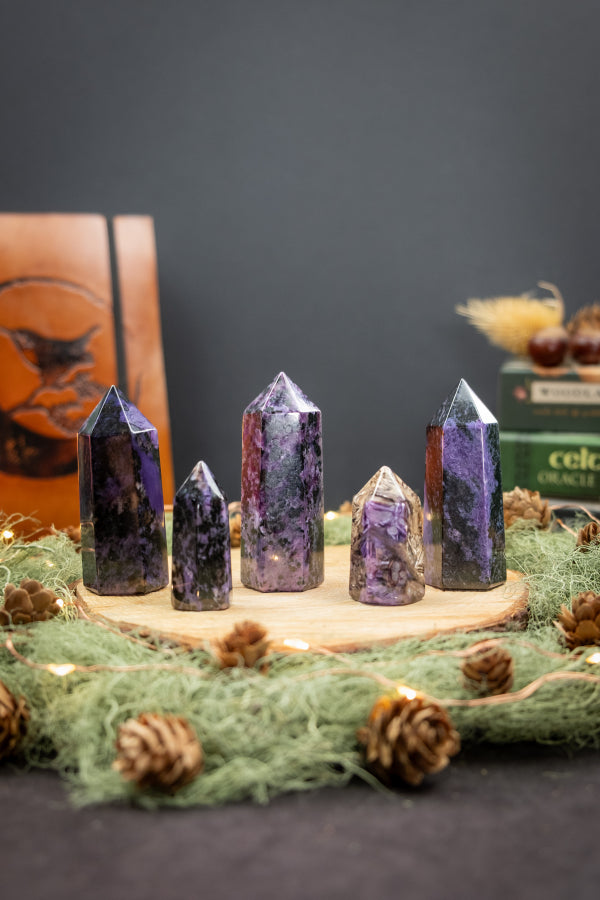 High Grade Charoite Crystal Point, Rare Purple Gemstone Tower for Spiritual Growth, Emotional Healing and Crown Chakra Alignment