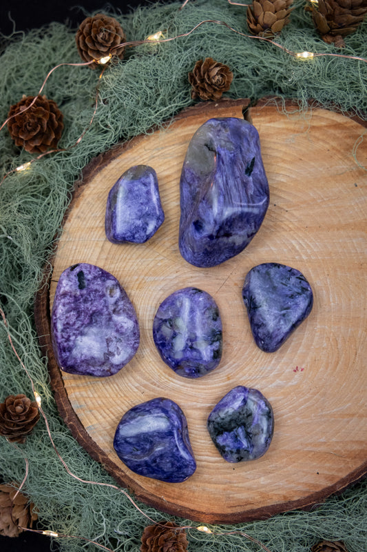 High Grade Charoite Crystal Pebbles, Polished Gemstones, Smooth Tactile Healing Stones for Transformation and Inner Strength