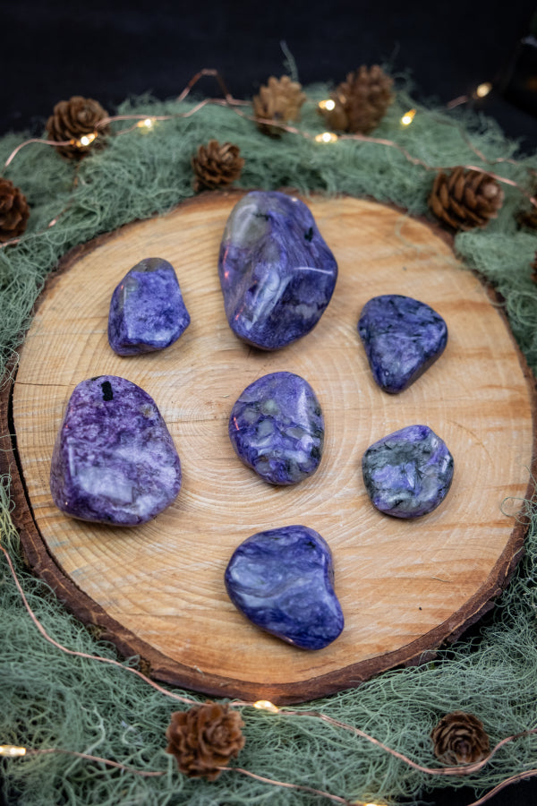 High Grade Charoite Crystal Pebbles, Polished Gemstones, Smooth Tactile Healing Stones for Transformation and Inner Strength