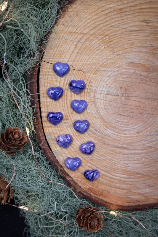 Charoite Mini Heart Cabochon Crystal Gemstone, Polished Purple Stone for Jewellery Making, Healing, Intuition, Transformation