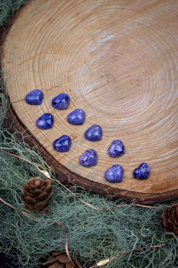 Charoite Mini Heart Cabochon Crystal Gemstone, Polished Purple Stone for Jewellery Making, Healing, Intuition, Transformation