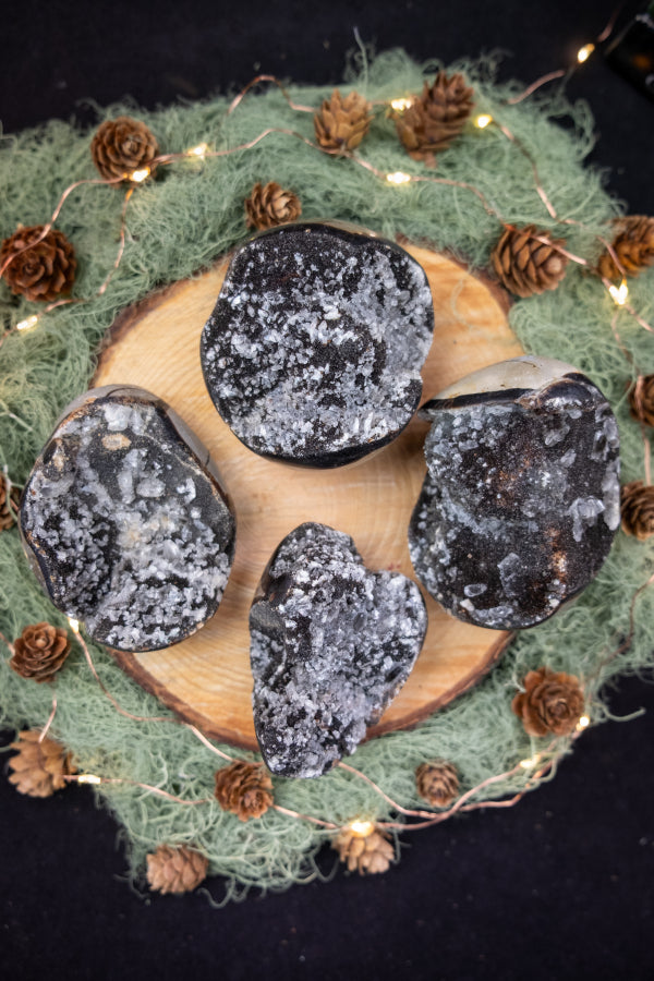 Septaria Geode with Calcite Crystals, Natural Septarian Gemstone, Sparkly Healing Stone for Grounding, Balance, and Earth Connection