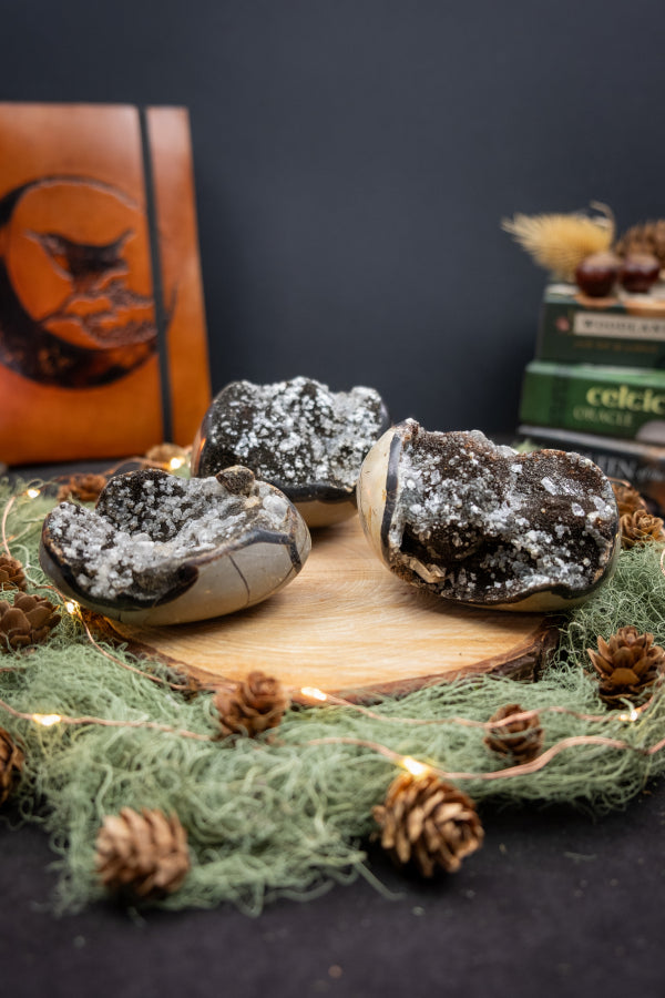 Septaria Geode with Calcite Crystals, Natural Septarian Gemstone, Sparkly Healing Stone for Grounding, Balance, and Earth Connection