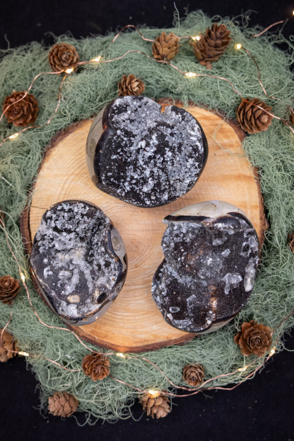 Septaria Geode with Calcite Crystals, Natural Septarian Gemstone, Sparkly Healing Stone for Grounding, Balance, and Earth Connection