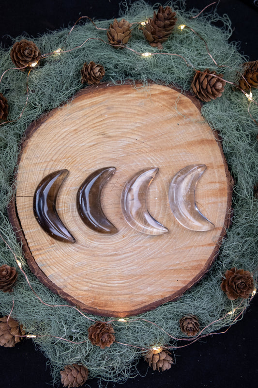 Smokey Quartz Crescent Moon Crystal, Light and Dark Variations, Grounding Gemstone for Protection, Balance and Calm Energy