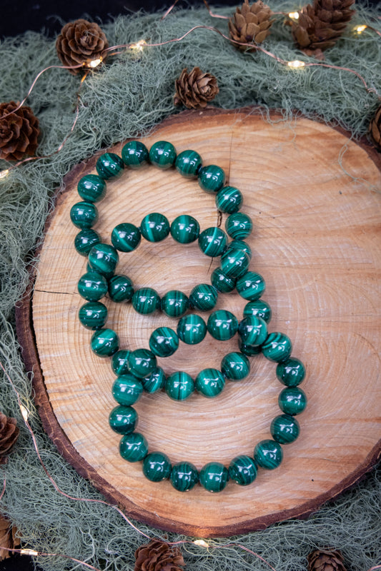 High Grade Malachite Gemstone Bracelet, Chunky Bead Crystal Bracelet for Transformation, Healing, Protection & Heart Chakra Energy
