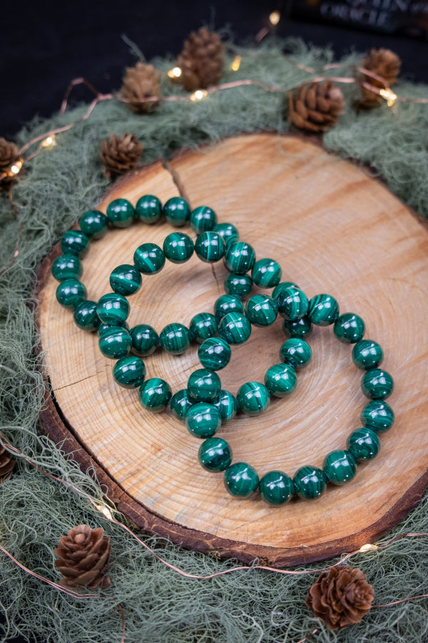 High Grade Malachite Gemstone Bracelet, Chunky Bead Crystal Bracelet for Transformation, Healing, Protection & Heart Chakra Energy