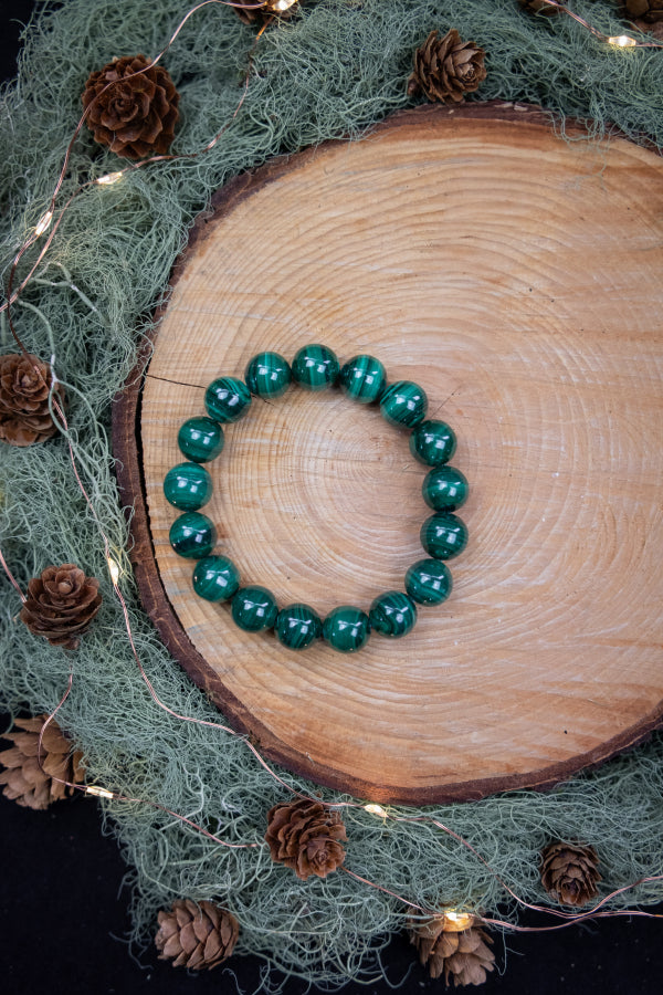 High Grade Malachite Gemstone Bracelet, Chunky Bead Crystal Bracelet for Transformation, Healing, Protection & Heart Chakra Energy