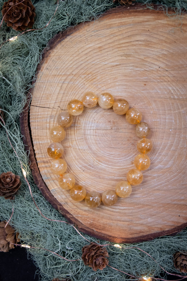 Heat Treated Citrine Gemstone Bracelet, 11–12mm Beads, Radiant Crystal for Joy, Positivity and Abundance