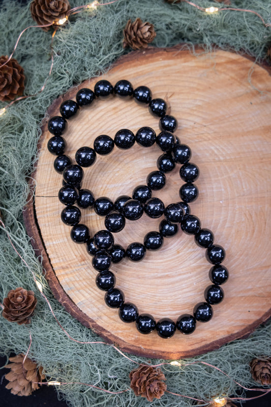 Black Tourmaline Crystal Bead Bracelet, 11–12mm Gemstone Bracelet for Grounding, Protection, and Energy Shielding