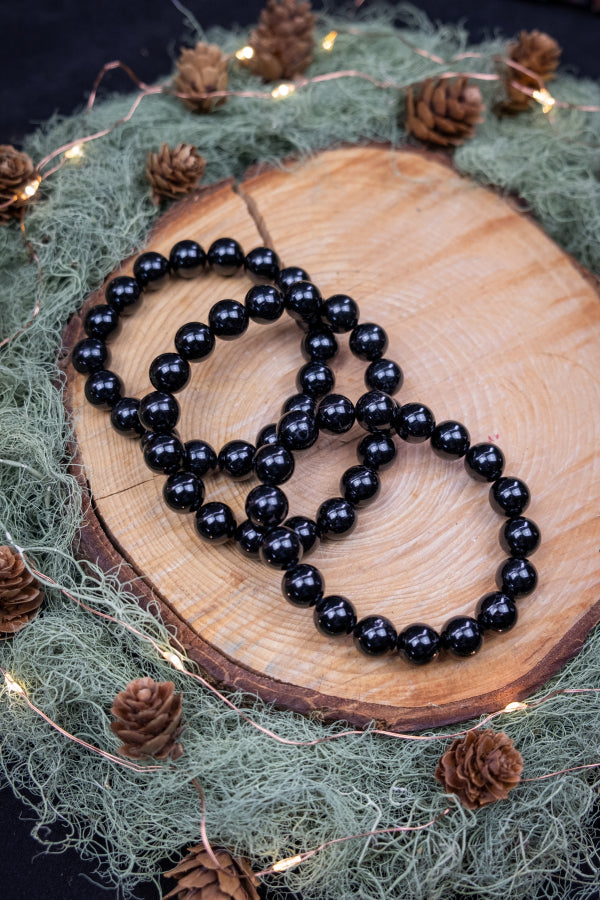 Black Tourmaline Crystal Bead Bracelet, 11–12mm Gemstone Bracelet for Grounding, Protection, and Energy Shielding