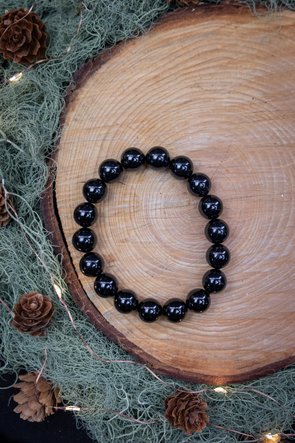 Black Tourmaline Crystal Bead Bracelet, 11–12mm Gemstone Bracelet for Grounding, Protection, and Energy Shielding